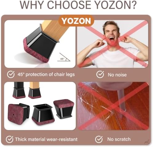 YOZON Chair Leg Floor Protectors Silicone Caps Felt Strengthen Bottom - Image 5