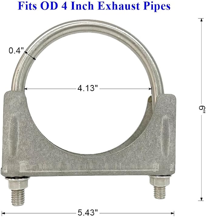 4 inch Heavy Duty Exhaust U Bolt Clamp, Stainless Steel | M10 Thick Rod Heavy - Image 2