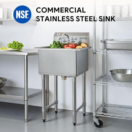 WILPREP 1-Compartment Sink, Freestanding Single Bowl Utility Sink, Work Station - Image 2