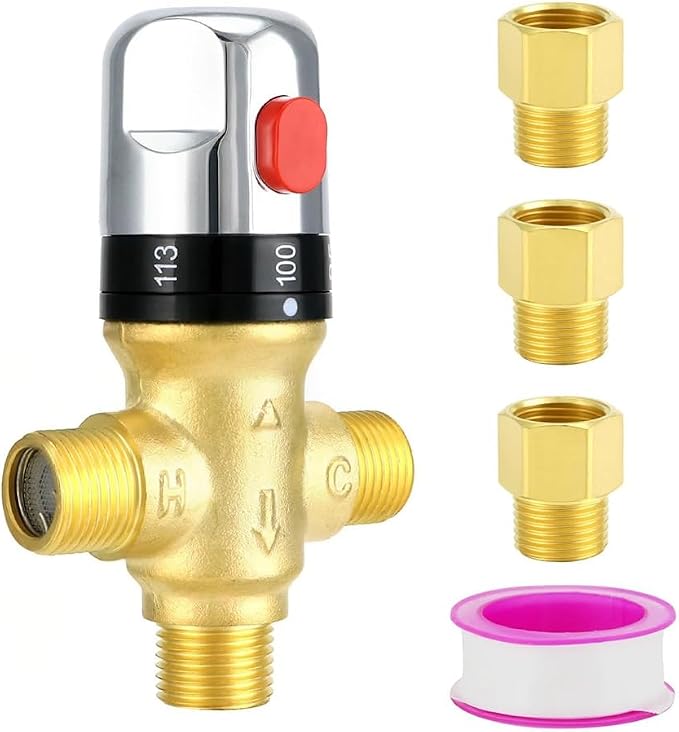 Solid Brass Thermostatic Mixing Valve, 1/2 NPT Pipe Water Valve by Unknown