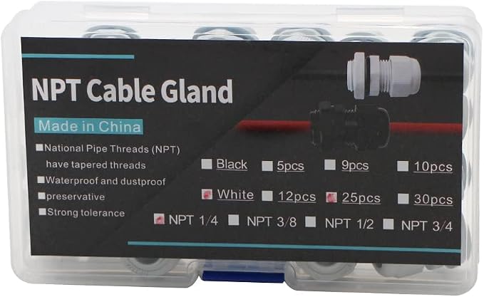 25-Pack 1/4" NPT Cable Glands, IP68 Waterproof Nylon PA66 Strain Relief Cord - Image 6