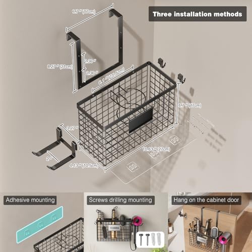 Voldra Hair Dryer Holder Cabinet Door, Adhesive Hair Tool Organizer Wall Mount - Image 3