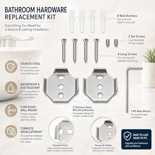 1 Set Towel Bar Mounting Hardware, Stainless Steel Brackets - Image 3