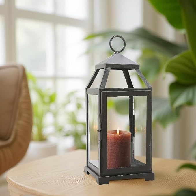 Hosley 14 Inch High Large Clear Glass Iron Classic Style Lantern Elegant Candle - Image 9