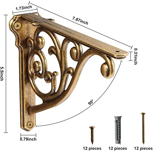 2 Pack 8 Inch Shelf Brackets, Antique Brass Shelf Brackets, Metal Bracket - Image 2