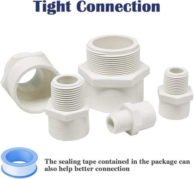 2PCS 2 Inch PVC Coupling Fittings White Socket to Male Thread PVC Pipe Fitting - Image 5