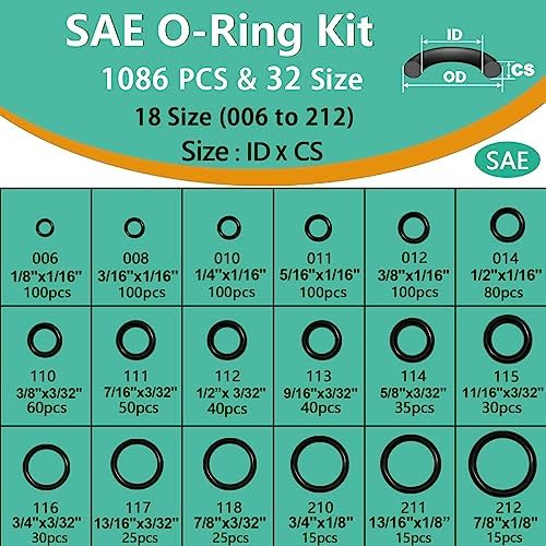 XBVV 1086 Pcs 32 Size SAE O Ring Assortment Kit Standard Buna-N Rubber O'ring - Image 2