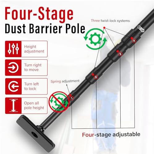 10FT Dust Barrier Poles Kit, Spring Retractable Zipper Wall Poles - Image 2