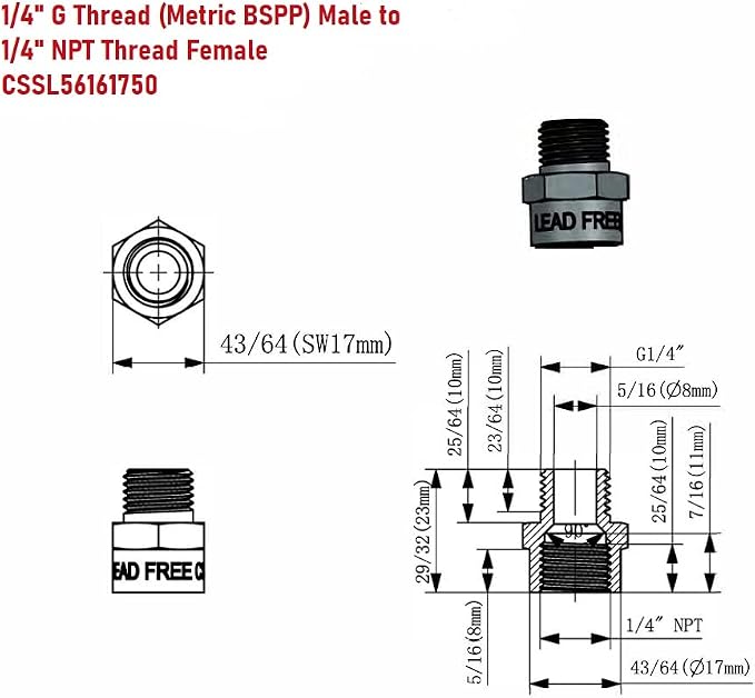 Cascada G Thread to NPT Thread Pipe Fitting Adapter - Image 4