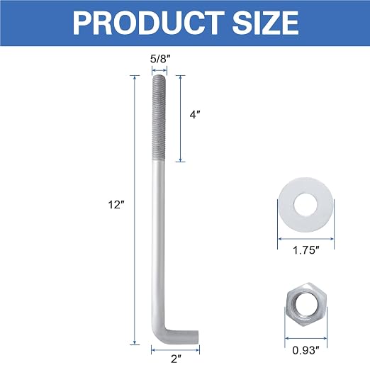 5/8” x 12” Concrete Anchor Bolts L Shaped, Hot-Dip Galvanized - Image 3