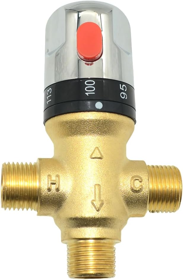 Thermostatic Mixing Valve, 1/2" NPT Thread Water Heater Solid Brass- Golden - Image 7