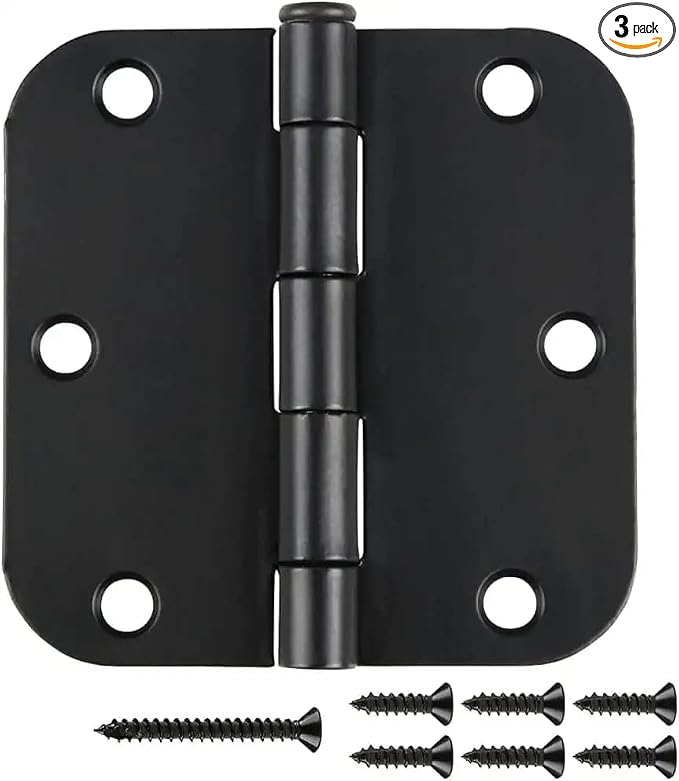 3 Pack Rounded Matte Black Door Hinges 3.5 Inch by JIWDOORHINGESFORHOME
