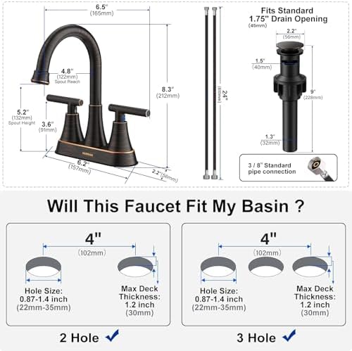 Bathroom Faucets, Hurran 4 inch Centerset 2-Handle Lead-Free - Image 5