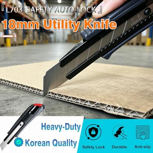 18mm Utility Knife, Auto-Lock Heavy Duty Retractable Box Cutter - Image 2
