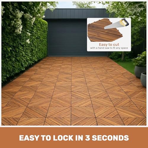 27 PCS Interlocking Deck Tiles, Diagonal Pattern 12"x12" Acacia Wood Outdoor - Image 6