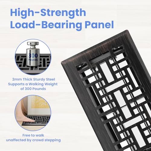 Howeall 4x8 Inches Heavy Duty Walkable Floor Register Easy Adjust Air Supply - Image 3