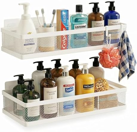 PUSDON Mesh Shower Caddy Wall Mount, Heavy Duty Adhesive Bathroom Shelf by PUSDON