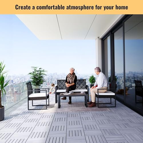 30 PCS Interlocking Deck Tiles, Striped Pattern 12"x12" Acacia Wood Outdoor - Image 4