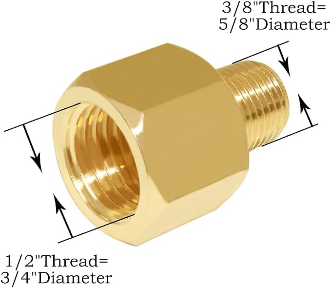 Joywayus 1/2" G Thread Female × 3/8" NPT Thread Male Brass Pipe Fitting Adapter - Image 2
