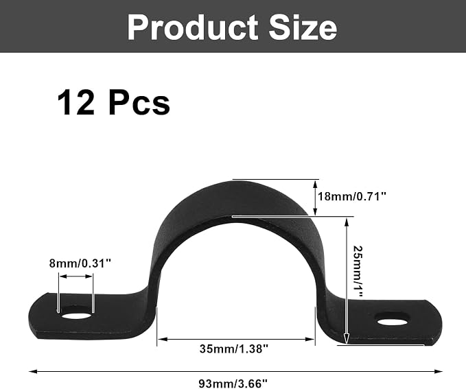 Piutouyar 12 Pcs DN25 Black Pipe Strap, 1 Inch Two Hole Strap U Bracket | Rigid - Image 2