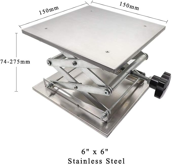 LabZhang 6" x 6" Stainless Steel Lab Jack Scissor Stand Platform Table | Lab - Image 3