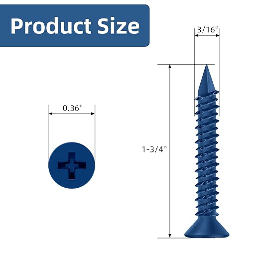 3/16" x 1-3/4" Concrete Screw Anchor Blue Flat Head Screws - Image 2