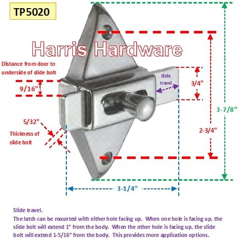 Harris Hardware TP5020-B Slide Latch 2-3/4" Center to Center Die Cast - Image 2