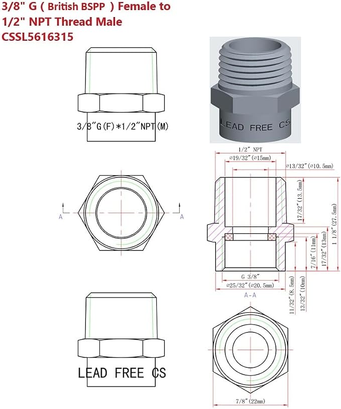 Cascada G Thread to NPT Thread Pipe Fitting Adapter - Image 4