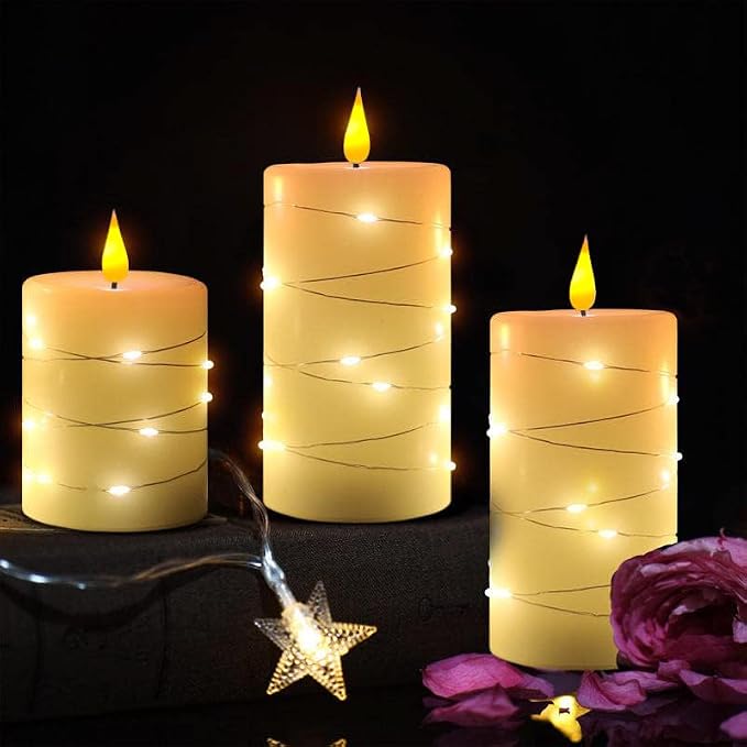 LEDHOLYT Rechargeable Flameless Candles, Embedded Star String Flickering Real - Image 4