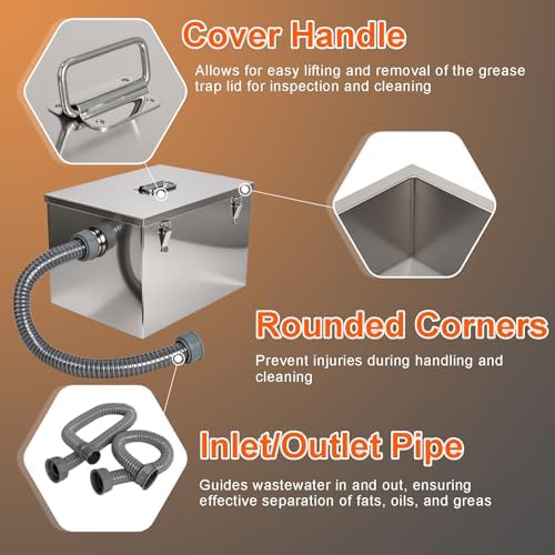 Wadoy 8 lb Commercial Grease Trap, Stainless Steel Under-Sink Interceptor - Image 6