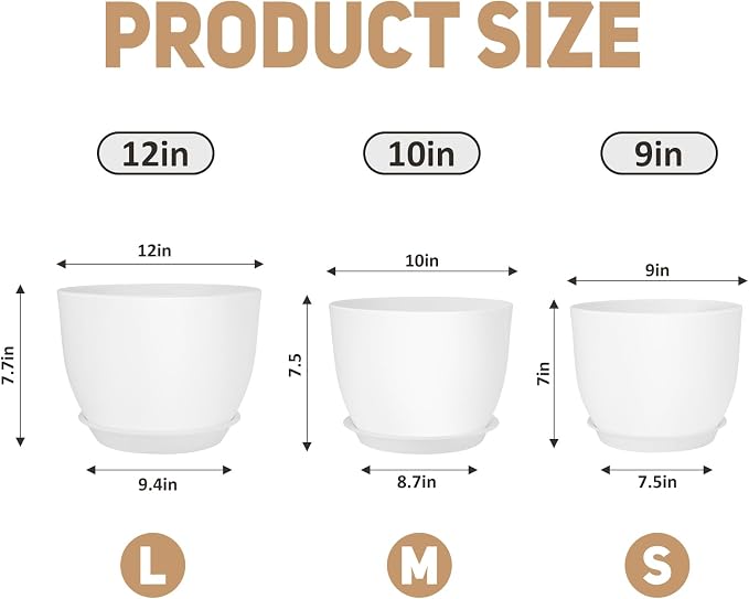 YNNICO Plant Pots 12/10/9 inch Set of 3, Flower Pots - Image 2