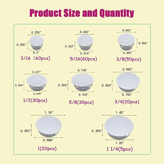 275Pcs 8 Sizes Plastic Hole Plugs Recessed Grey Round Hole Plugs 3/16" 5/16" - Image 3