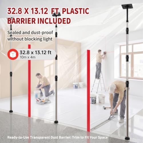12FT Dust Barrier Poles, 4 Pack Spring Retractable Zipper Wall Pole Kit - Image 6