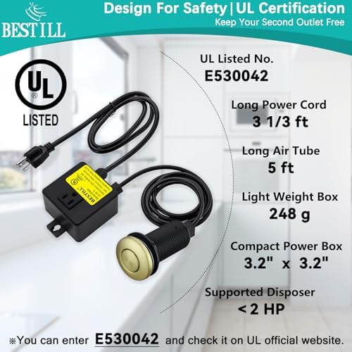 BESTILL Garbage Disposal Air Switch Kit-Professional, Brushed Gold Long Push - Image 4