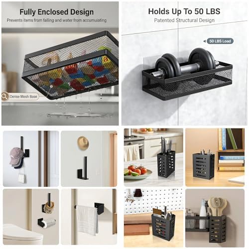 PUSDON 5-in-1 Wide Wall Mount Wrapped Mesh Kitchen Organizer & Shower Caddy Kit - Image 4