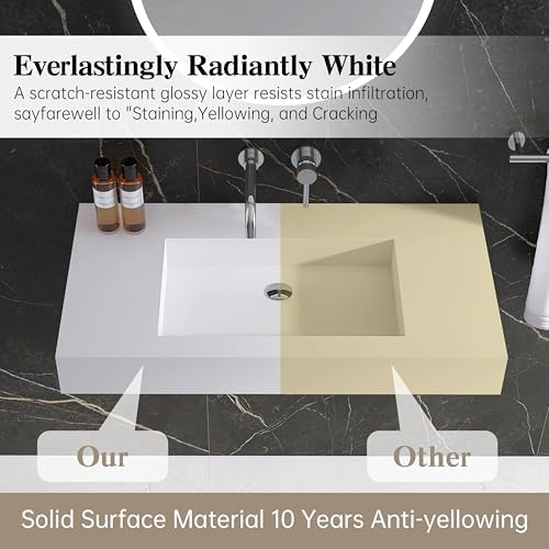 35"X19" Wall Mount Sink, Stone Bathroom Sink without Holes - Image 7