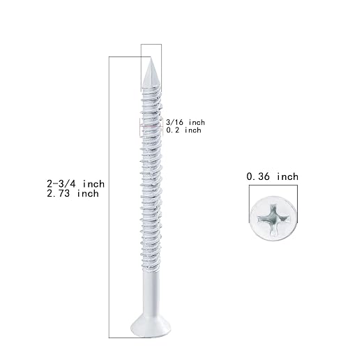 WenSilon 3/16" x2-3/4 White Concrete Screw Anchor White Flat Head - Image 2