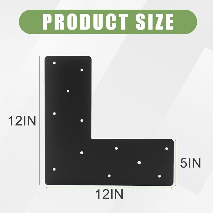 4 Pcs 12"x 5" L Shape Flat Brackets|Thickness 0.12" Mending Plates| | 90° Right - Image 2