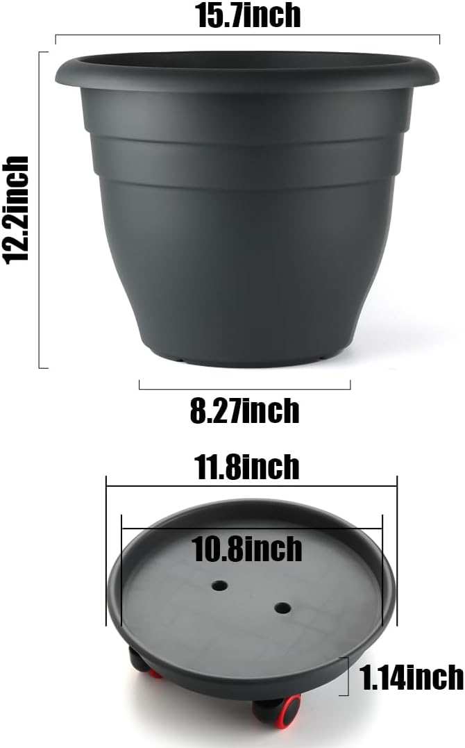 RooTrimmer 3 Pack 16 Inch Rolling Large Plant Pots | Heavy duty plastic planters - Image 4