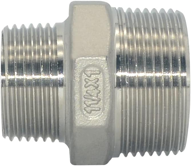 1-1/4" x 1" Male Threaded Reducing Nipple Fitting/Adapter, Stainless Steel - Image 2