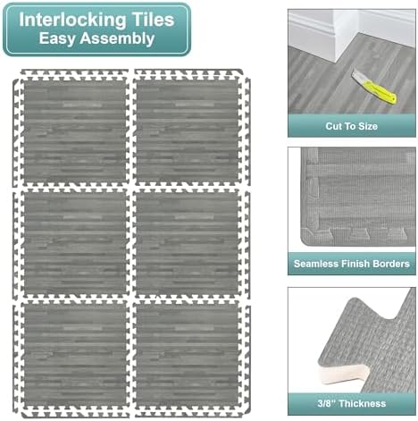 Sorbus Wood Grain Floor Tiles Foam Mat EVA Interlocking Mats Tile 3/8-Inch - Image 6