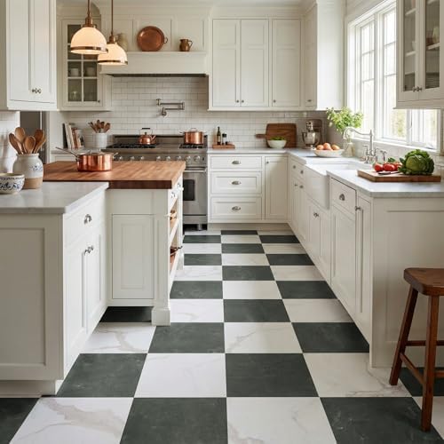 Peel and Stick Floor Tiles | Light Green Marble 30 Sq.Ft - Image 4
