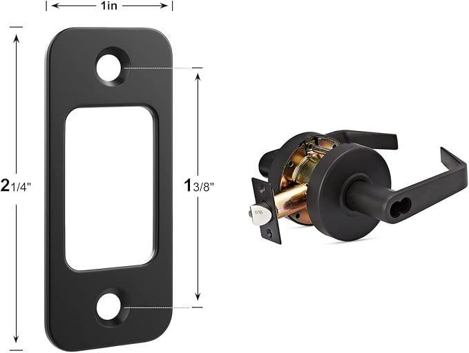 Deadbolt Strike Plate Door Backplate 1" x 2-1/4" Round Corner | Matte Black - Image 2
