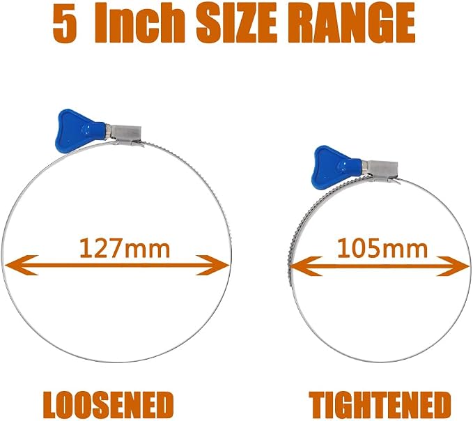ISPINNER 2pcs 5 Inch Key-Type 304 Stainless Steel Worm Gear Hose Clamps - Image 5