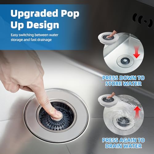 Hibbent 2 Pack 3 in 1 Kitchen Sink Drain Strainer, Metal Pop Up Stopper - Image 6