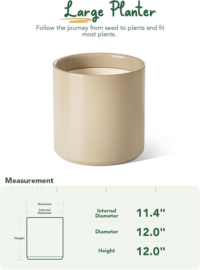 LE TAUCI 12 Inch Pot for Plants, Ceramic Planters for Indoor Plants, - Image 4