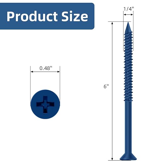 1/4" x 6" Concrete Screw Anchor Blue Flat Head Screws - Image 2