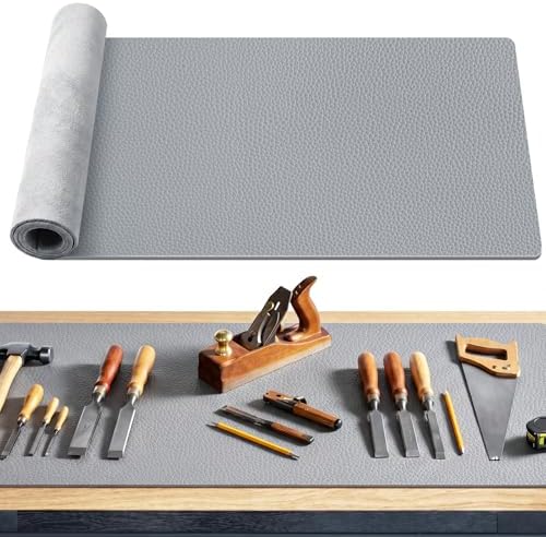 U0U 47.2" x17.3" Workbench Mat, Gery PU Leather Work Bench Mat Top, DIY by U0U