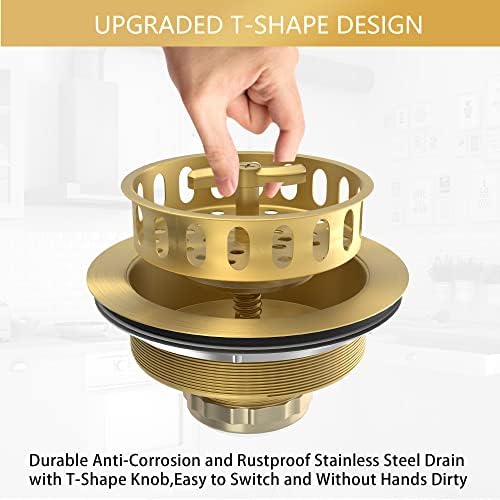 Gold Sink Drain Strainer 3-1/2 Inch Kitchen Sink Drain Assembly Kit - Image 2