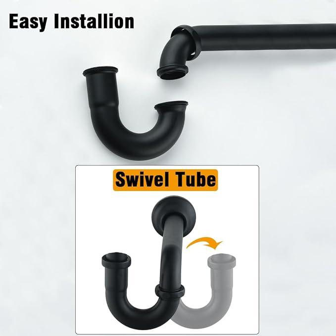 RANDOM Matte Black P Trap Bathroom Sink 1-1/4 inch U-Shape Sink Trap - Image 4
